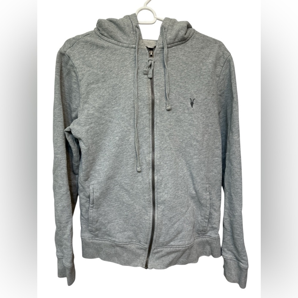 All Saints Raven Gray Zip Up Ramskull Hoodie